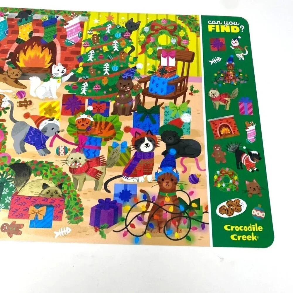 Crocodile Creek Holiday Double Sided Activity Placemats Holiday Cats/ Dinosaurs